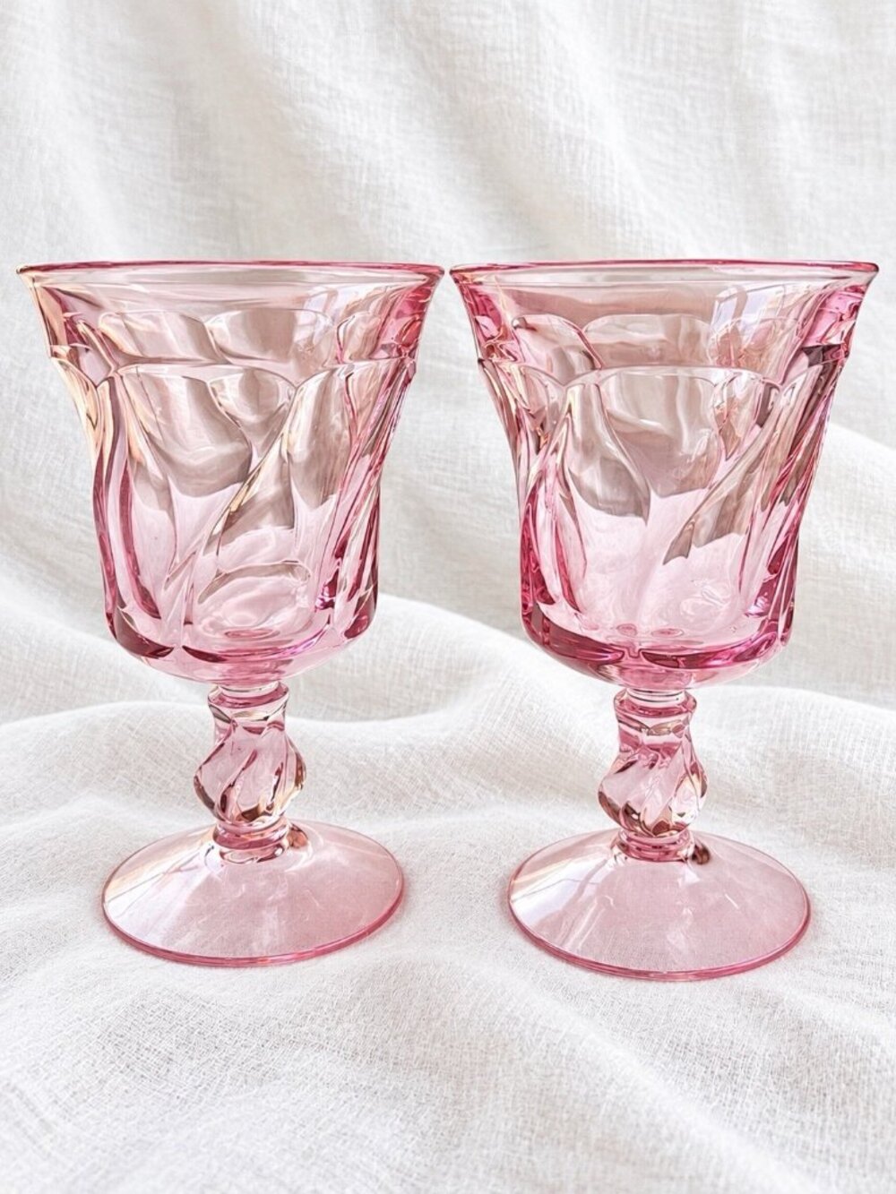 Vintage Set Of 2 Fostoria Jamestown Pink Glass Water Goblets 5 7/8"